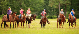 Michael Gascon posing with a group of clients during a Horse Help retreat, fostering community and learning in an equestrian setting.
