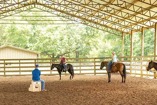 Michael Gascon providing instruction and guidance while teaching clients during a session of a Horse Help Retreat..