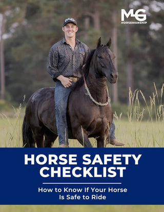 Promotional image featuring Michael Gascon with his horse, used to promote the Horse Safety Free PDF Checklist. Encouraging horse enthusiasts to download the checklist for essential safety tips and guidelines.