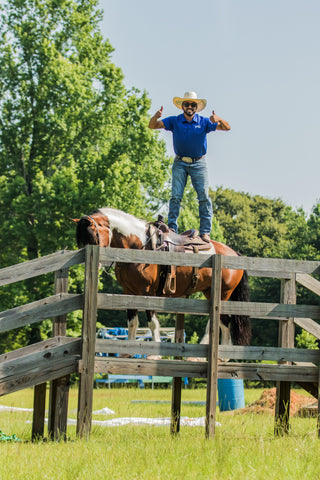 Image of a Horse Help Train-Off contestant confidently navigating through the obstacle course, demonstrating skill and determination.