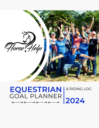 Cover page of the Equestrian Goal Planner and Riding Log, showcasing Michael Gascon and retreat participants. Embark on a journey of equestrian goals and experiences with the guidance of an expert and a supportive community.