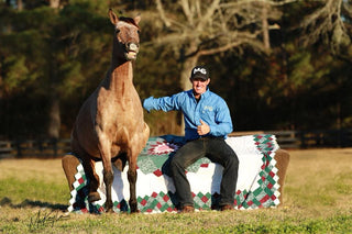 Michael Gascon posing gracefully with a horse, showcasing a harmonious connection and the bond between the equestrian and the equine partner.