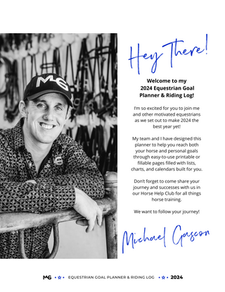 Planner page featuring Michael Gascon's warm welcome message, setting the tone for an inspiring and educational equestrian journey within the pages of the planner.
