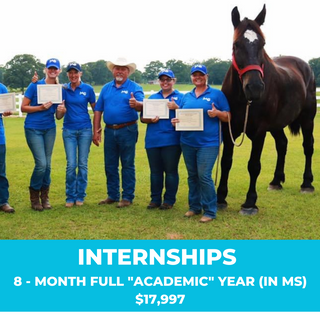 A group of interns from the Horse Help Internship program proudly holding their certificates of completion. This image serves as a promotional feature for the 8-month full 'academic' year internship valued at $17,997. The interns are smiling with satisfaction, signifying their successful completion of the program and readiness to embark on their equine careers.