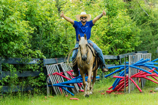 Image of a Horse Help Train-Off contestant confidently navigating through the obstacle course, demonstrating skill and determination.