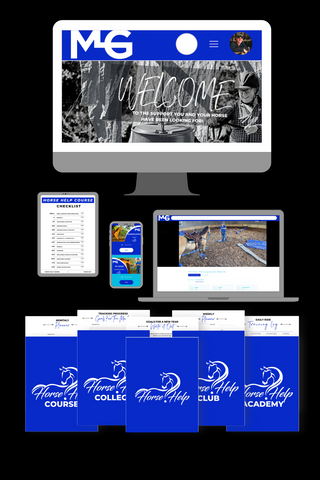 Mockup image of the Horse Help University, displaying course content, structure, and potential learning materials in a visually engaging format.