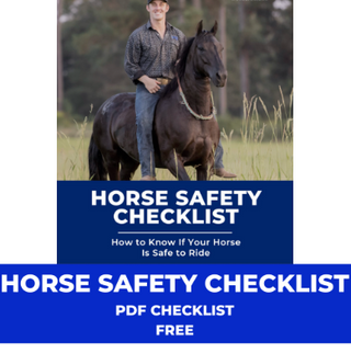 Promotional image featuring Michael Gascon with his horse, used to promote the Horse Safety Free PDF Checklist. Encouraging horse enthusiasts to download the checklist for essential safety tips and guidelines.
