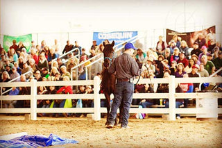 Michael Gascon actively teaching attendees during a Gascon horsemanship clinic, sharing knowledge and skills in equestrian training.