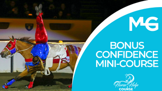 Thumbnail for 'Bonus Confidence Mini-Course' video in the Horse Help Course. The image features Kelsey Gascon during the Gascon Horsemanship Never Give Up Tour.