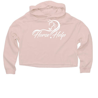 Chic Women's Cropped Hoodie in Blush color adorned with the Horse Help logo. Stay fashionable and express your passion for horsemanship with this trendy and comfortable hoodie.