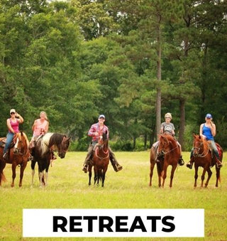 Michael Gascon leading a group of clients on a scenic trail ride, fostering camaraderie and enjoying the equestrian experience together.