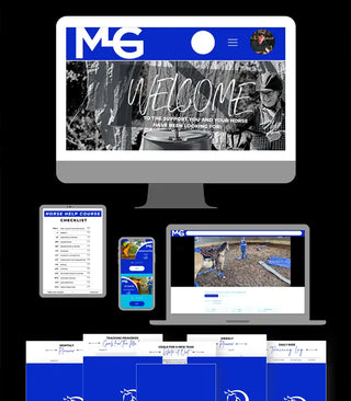 Mockup image of the Horse Help University, displaying course content, structure, and potential learning materials in a visually engaging format.