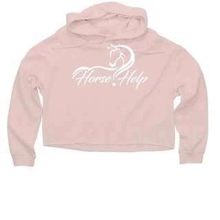 Chic Women's Cropped Hoodie in Blush color adorned with the Horse Help logo. Stay fashionable and express your passion for horsemanship with this trendy and comfortable hoodie.