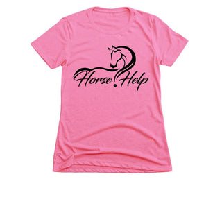 MG Women's Shirt in pink with the Horse Help logo. This stylish and comfortable shirt is perfect for horse enthusiasts, showcasing the Horse Help brand by Michael Gascon.