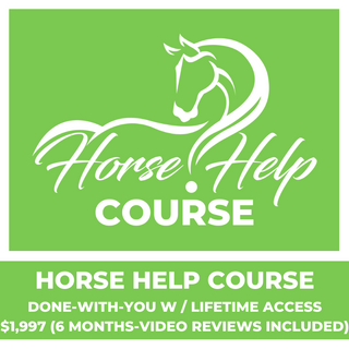An image showcasing the Horse Help Course 'Done-With-You' option. This option includes lifetime access and is valued at $4,997. It also includes 6 months of video reviews, providing an interactive and supportive learning experience for participants. The image depicts a professional and inviting online learning platform, indicating the comprehensive support and resources available to students throughout their learning journey.