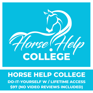 Promotional image for the Horse Help College featuring a DIY option with lifetime access valued at $97, excluding video reviews. Unlock valuable equestrian knowledge and skills at your own pace.