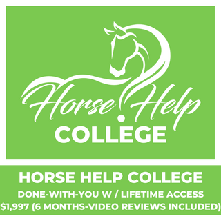 An image showcasing the Horse Help College 'Done-With-You' option. This option offers lifetime access and is valued at $1,997. It includes 6 months of video reviews, providing participants with personalized feedback and guidance. The image displays a user-friendly online platform, suggesting an interactive and supportive learning environment for students enrolled in the program.