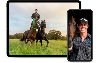 Michael Gascon demonstrating Roman Riding, used as a mockup for an online course feature.