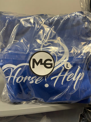 Merchandise featuring the Horse Help logo alongside MG branding.