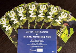 MG Gift Card: A $25 value card featuring the MG logo, perfect for gifting horse enthusiasts the opportunity to choose their preferred products or services from Gascon Horsemanship.