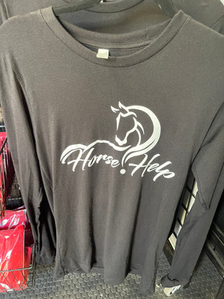 Long sleeve shirt in black, displaying the Horse Help logo.