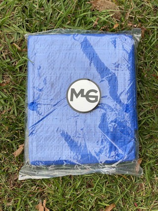 An image of a horse training tarp, a tool used to aid in desensitization training for horses.
