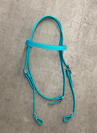 MG Biothane Headstall in aqua color, showcasing the durable and weather-resistant material. The image displays the headstall's sleek design, highlighting its versatility and suitability for various equestrian activities.