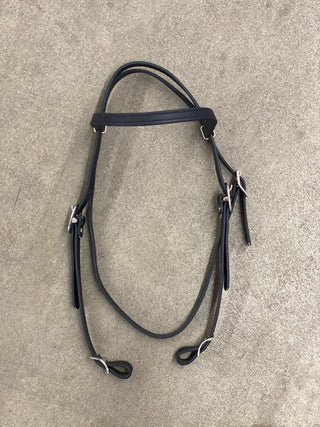MG Biothane Headstall in black color, showcasing the durable and weather-resistant material. The image displays the headstall's sleek design, highlighting its versatility and suitability for various equestrian activities.