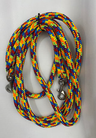 Rainbow MG reins: These vibrant reins feature a colorful rainbow design, adding flair and style to your riding gear. The image showcases the bright colors of the reins, highlighting their eye-catching appearance and suitability for adding a pop of color to your horse tack collection.